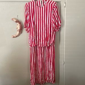 Vintage Cheeta B red & white drop waist midi dress